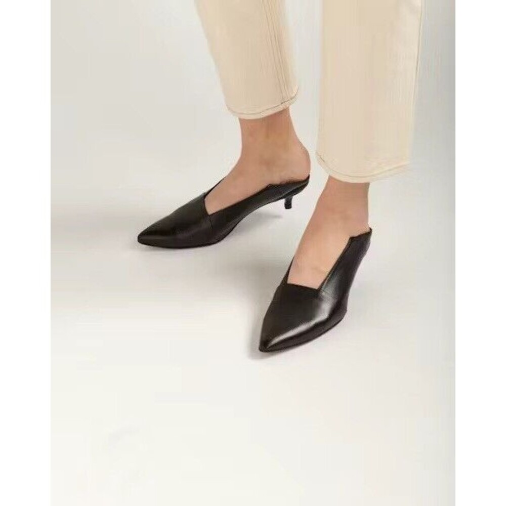 Thakoon 36 Kitten Heel Black Leather Slip On Mules Y2K Mobwife New In Box